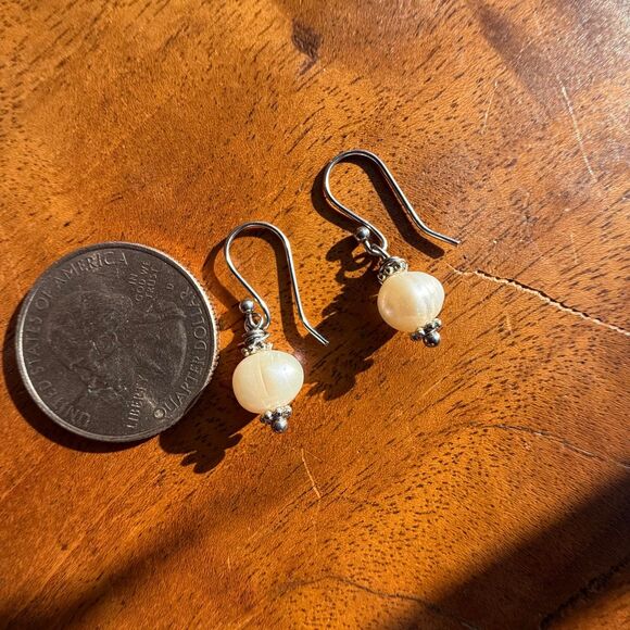 Dainty Freshwater Pearl Drop Earrings Stainless Steel Ear Wire - Picture 8 of 10